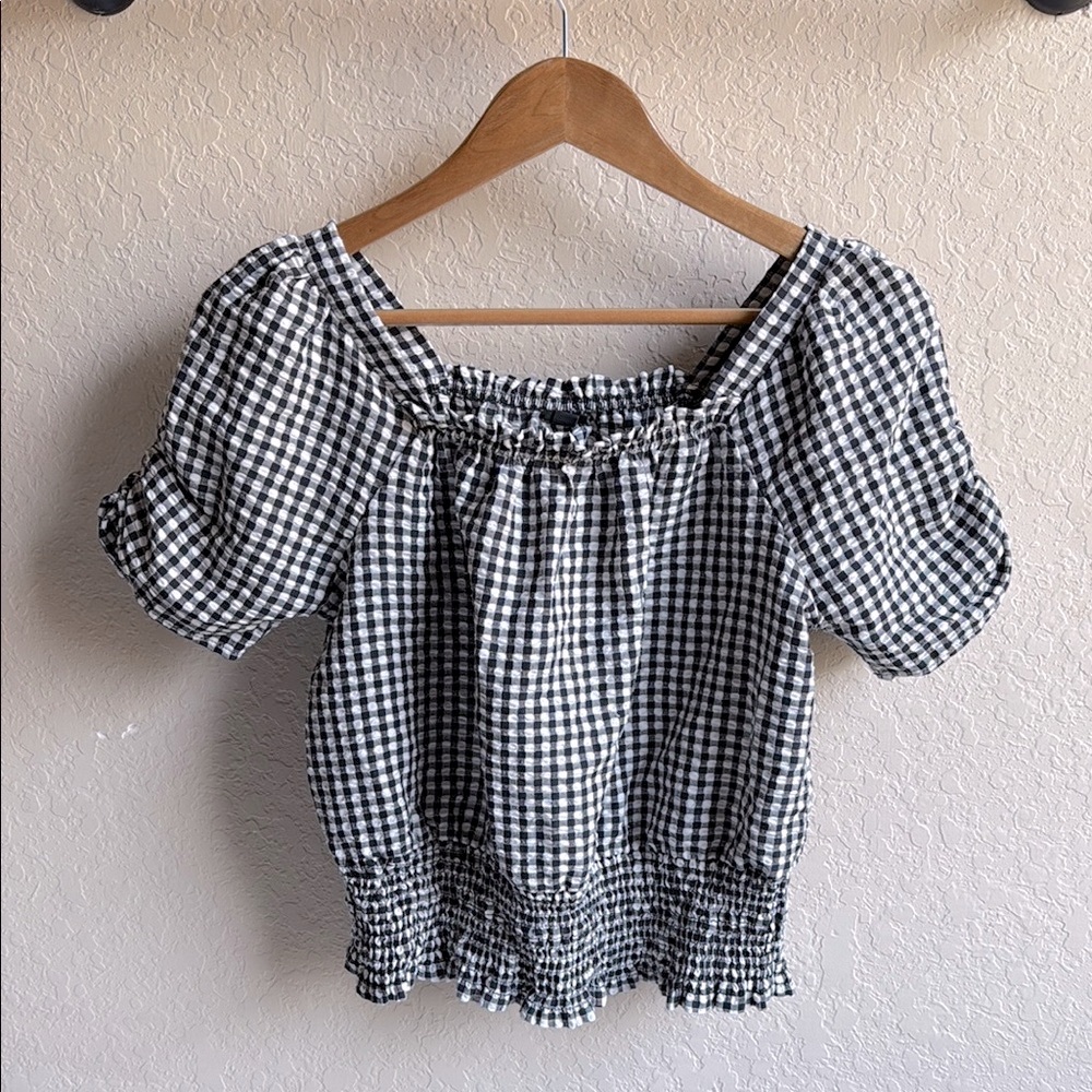 Art Class Puffy Sleeve Black/White Plaid Blouse